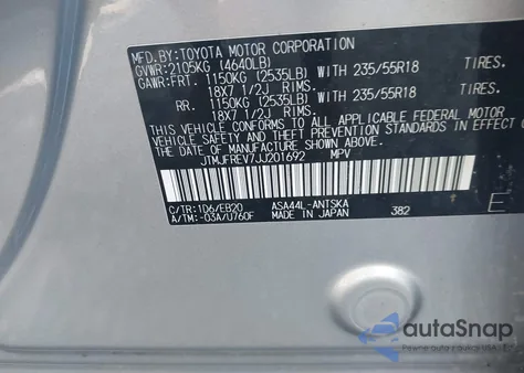2018 Toyota Rav4 Se z USA, uszkodzony, nr VIN JTMJFREV7JJ201692